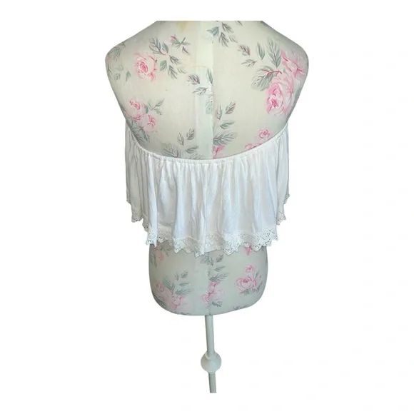 Hollister White Off-Shoulder Blouse Lace Trim - Picture 4 of 8